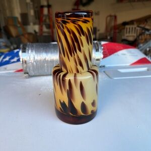 Brown and Cream tortoise shell Patterned Glass tumble up bedside decanter w/cup